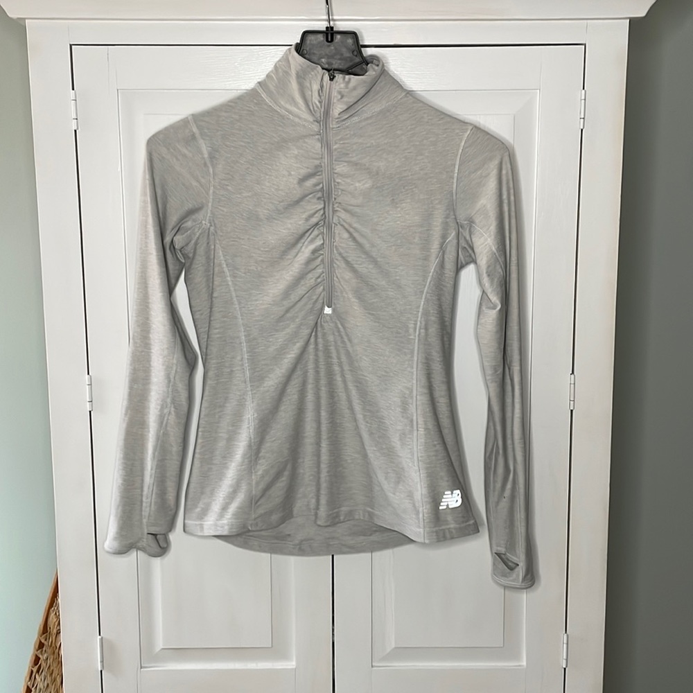 New Balance Gray Ruched Cinched Chest Half Zip Pullover Sweater Small